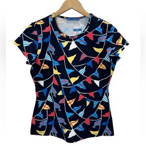 NWT J. McLaughlin Cap Sleeve Signature Tee Top Navy Multi Mini Lyford Flags